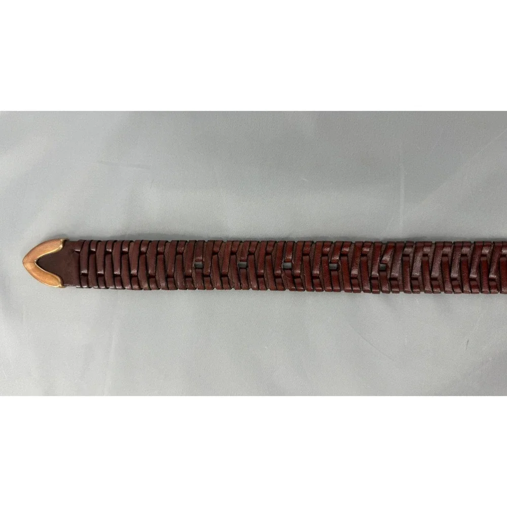 Leatherman Ltd Braided Leather Belt Mens 42 Brown‎ Woven Silver Buckle Golf